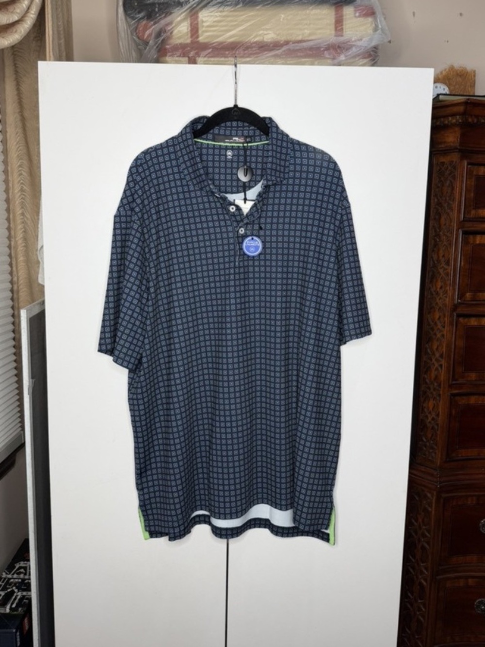 RLX Ralph Lauren Polo Performance Golf Shirt Navy Multi Geometric Mens XL NEW